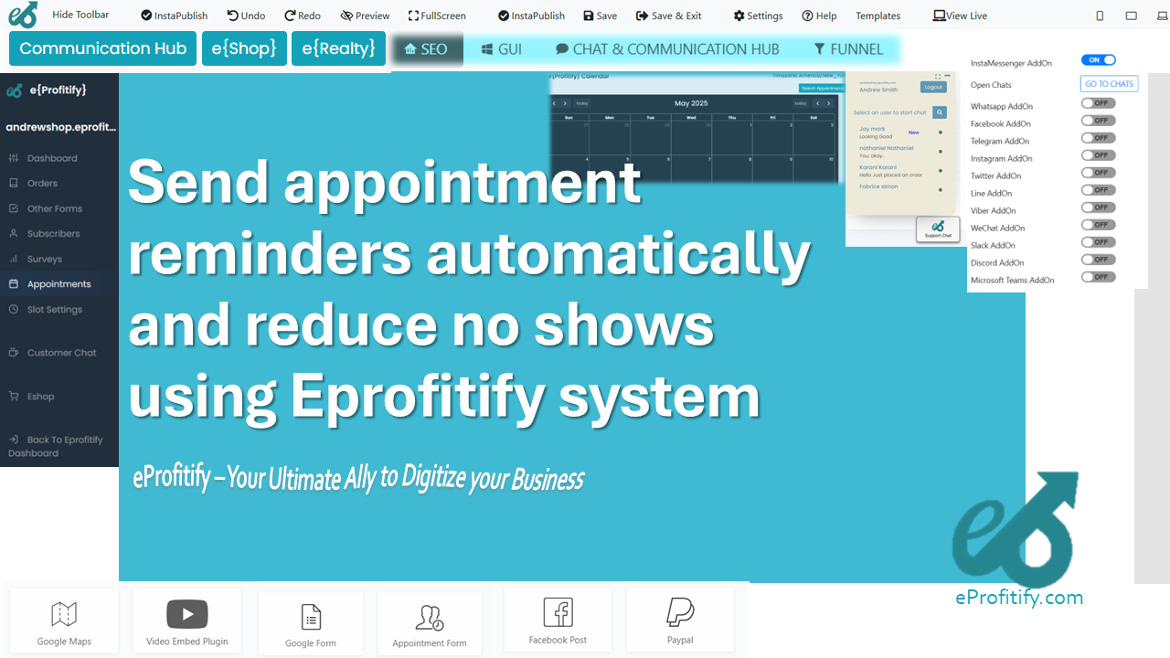 Send appointment reminders automatically and reduce no shows using Eprofitify system